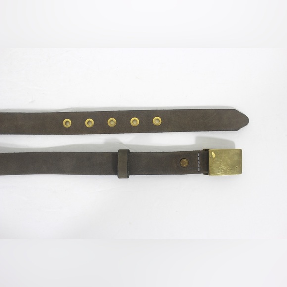 RAG & BONE Gray Brown Sueded Leather Belt with Brass Buckle Grommets 34”-38” - Picture 9 of 9